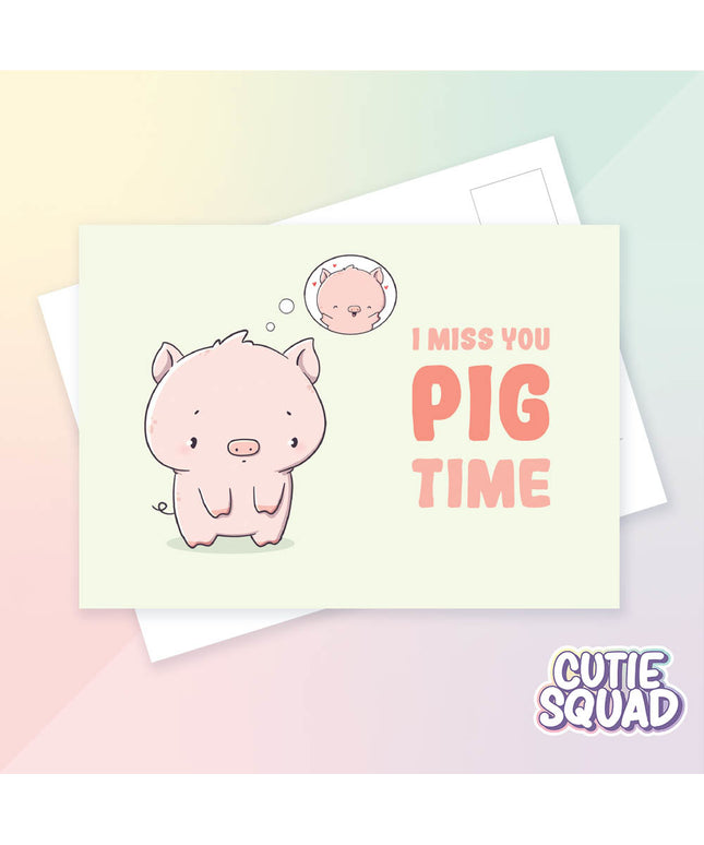 Ansichtkaart I miss you pig time - CutieSquad - CuteStuff.nl