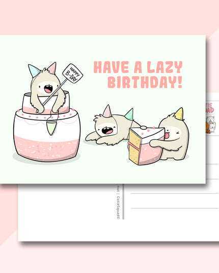 Ansichtkaart Lazy birthday (LIMITED!) - CutieSquad - CuteStuff.nl