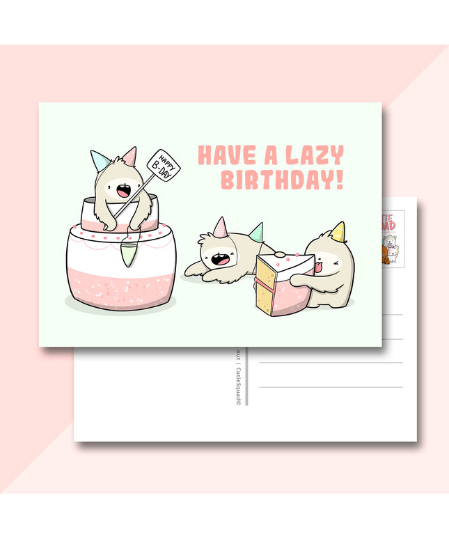 Ansichtkaart Lazy birthday (LIMITED!) - CutieSquad - CuteStuff.nl