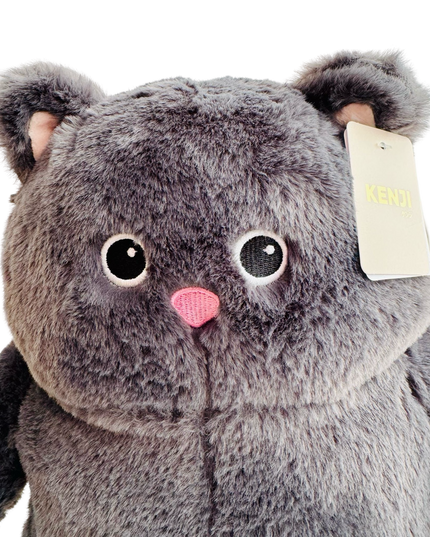 Fluffy zwarte kat knuffel 32 cm - Kenji - CuteStuff.nl