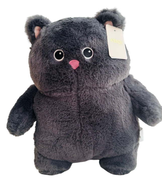 Fluffy zwarte kat knuffel 32 cm - Kenji - CuteStuff.nl