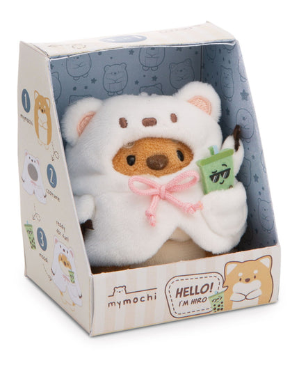 Hond Hiro knuffeltje met ijsbeerpak en bubble tea 8 cm - Mymochi - CuteStuff.nl
