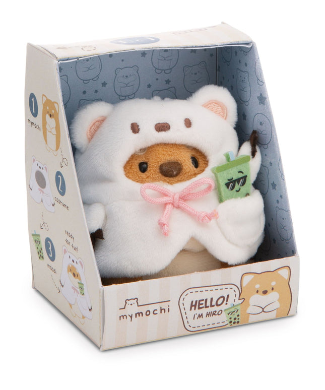 Hond Hiro knuffeltje met ijsbeerpak en bubble tea 8 cm - Mymochi - CuteStuff.nl