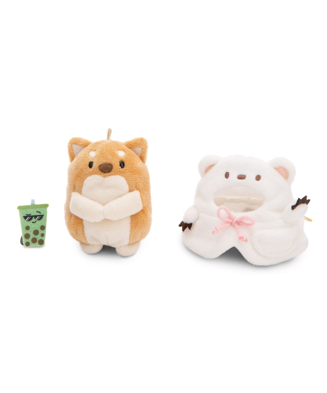 Hond Hiro knuffeltje met ijsbeerpak en bubble tea 8 cm - Mymochi - CuteStuff.nl