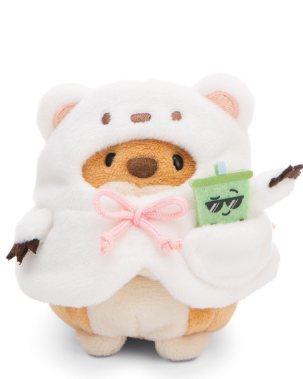 Hond Hiro knuffeltje met ijsbeerpak en bubble tea 8 cm - Mymochi - CuteStuff.nl