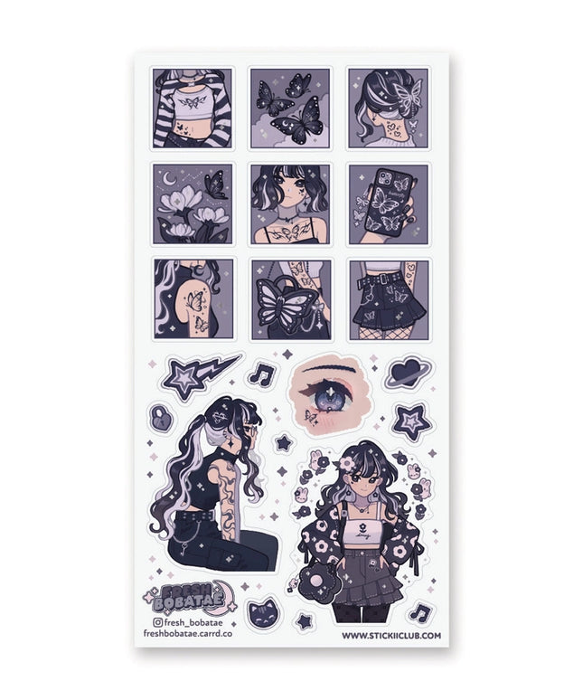 Stickervel Pastel Goth Butterfly Babe - Stickii