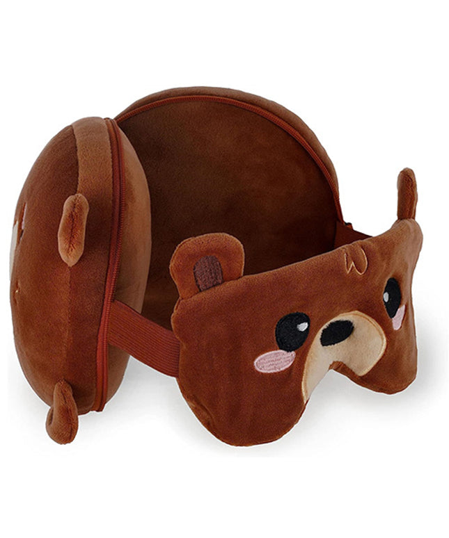 Reiskussen met slaapmasker - Teddy beer - CuteStuff.nl