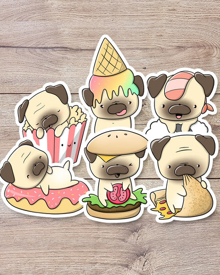 Stickerset Pugs with food - CutieSquad - CuteStuff.nl