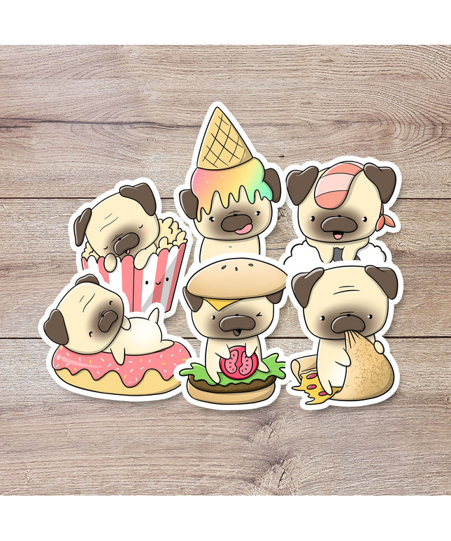 Stickerset Pugs with food - CutieSquad - CuteStuff.nl