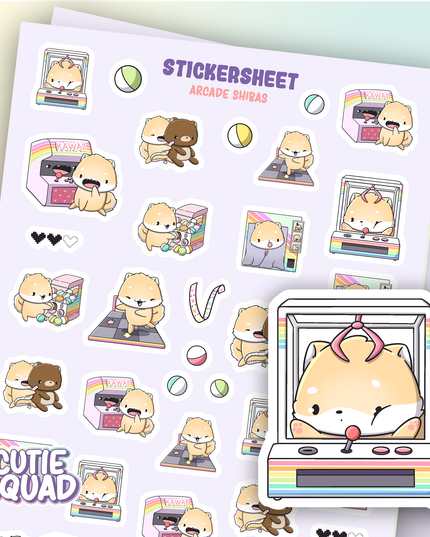 Stickervel Arcade Shibas - CutieSquad - CuteStuff.nl