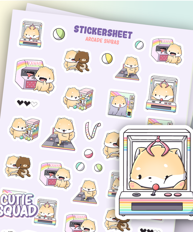 Stickervel Arcade Shibas - CutieSquad - CuteStuff.nl