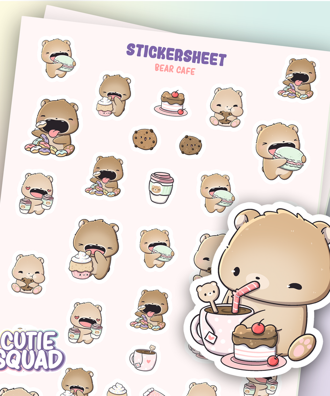 Stickervel Bear Cafe - CutieSquad - CuteStuff.nl