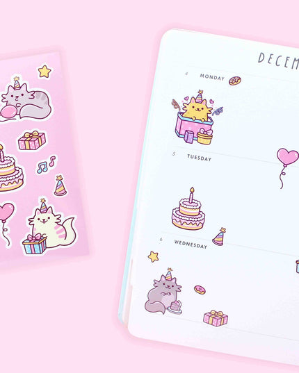 Stickervel Birthday Cats - We are extinct - CuteStuff.nl