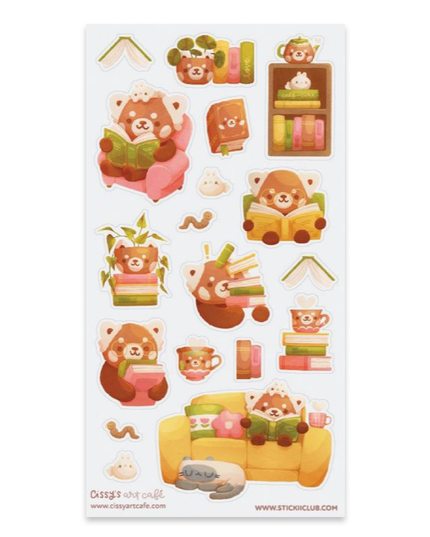 Stickervel Bookish Red Panda - Stickii - CuteStuff.nl
