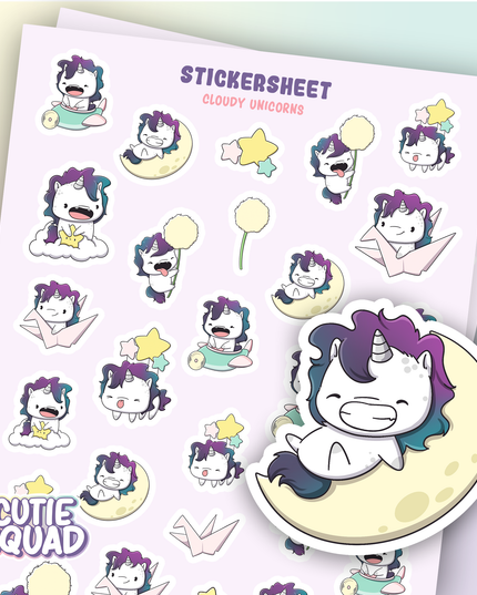 Stickervel Cloudy Unicorns - CutieSquad - CuteStuff.nl
