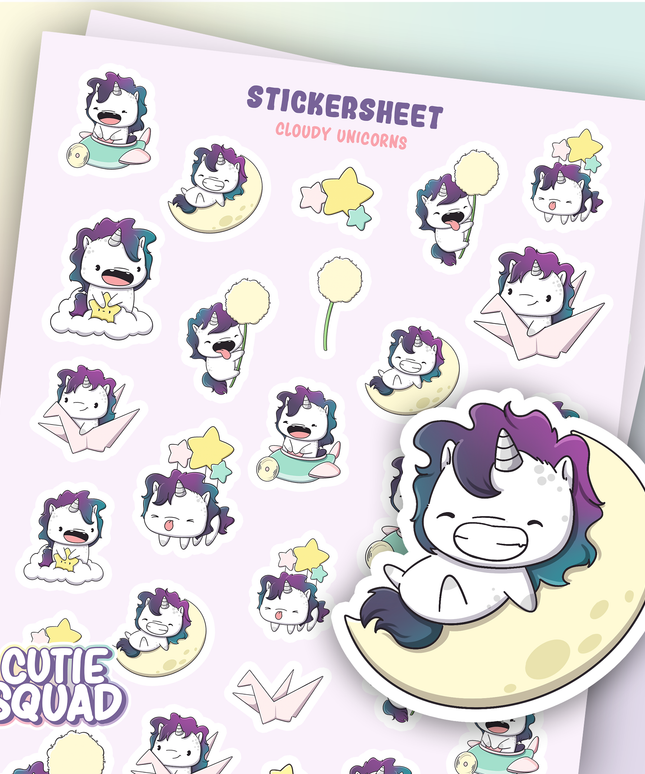Stickervel Cloudy Unicorns - CutieSquad - CuteStuff.nl
