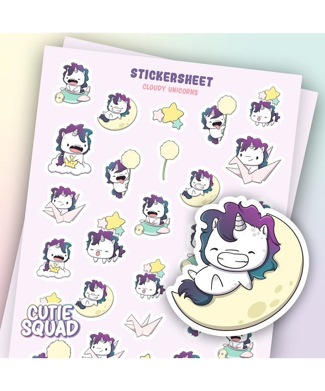 Stickervel Cloudy Unicorns - CutieSquad - CuteStuff.nl
