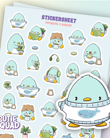 Stickervel Penguins and Whales - CutieSquad - CuteStuff.nl