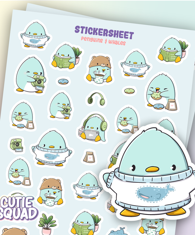 Stickervel Penguins and Whales - CutieSquad - CuteStuff.nl