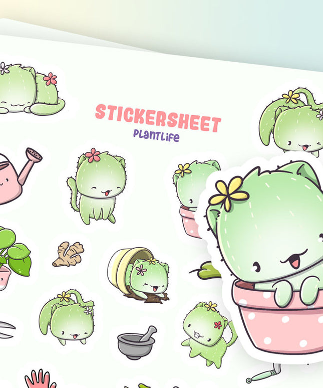 Stickervel Plant life Cactus Cats - CutieSquad - CuteStuff.nl