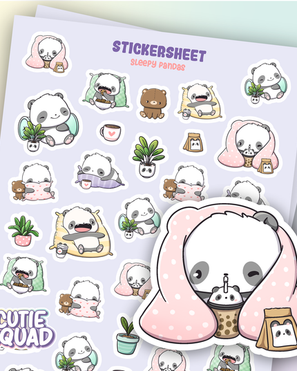 Stickervel Sleepy Pandas - CutieSquad - CuteStuff.nl