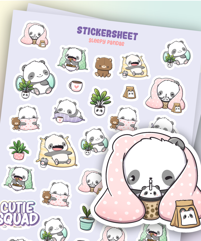 Stickervel Sleepy Pandas - CutieSquad - CuteStuff.nl